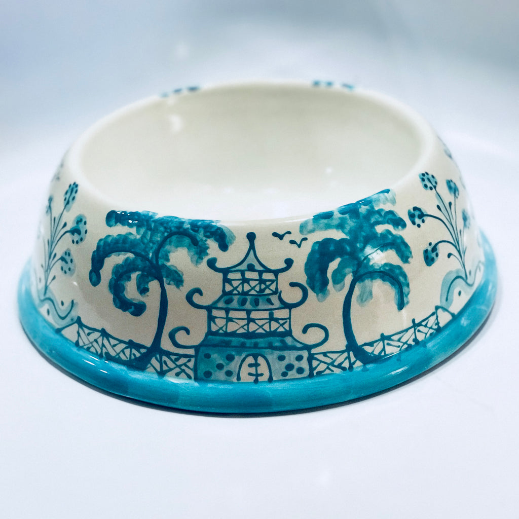 Caribbean Blue Chinoiserie Dog Bowl