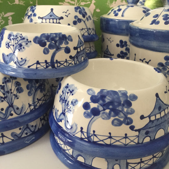 Blue and fashion white ceramic dog bowls